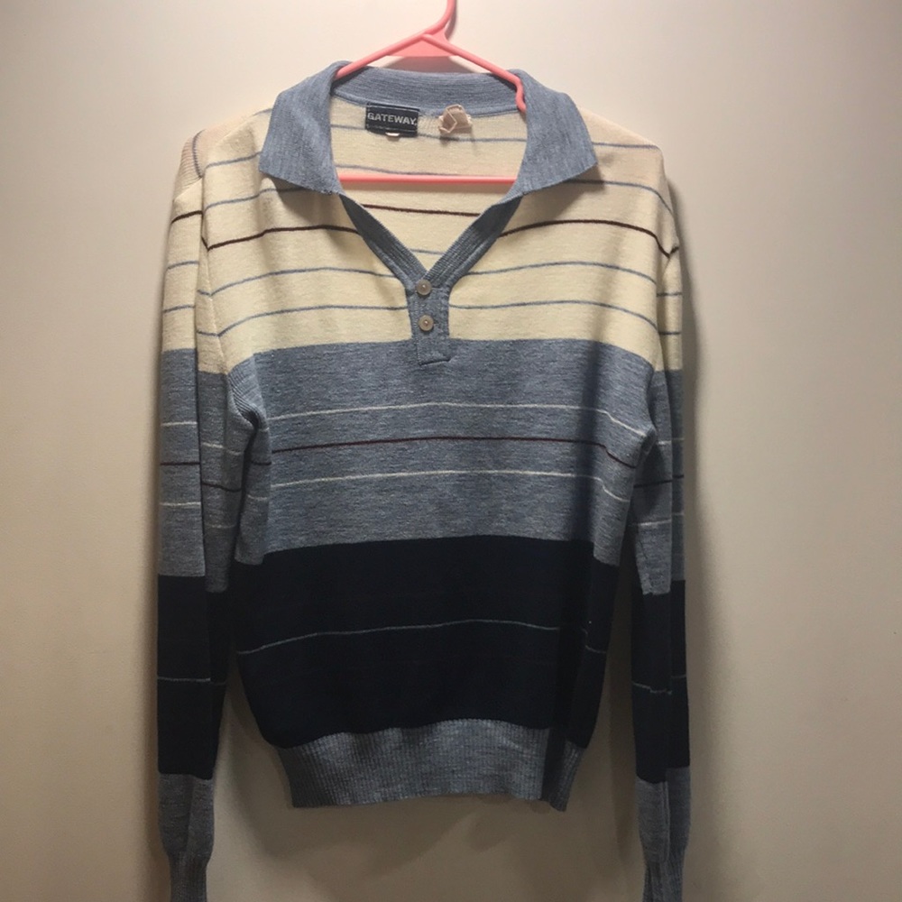 Vintage Gateway Sweater, blue, crème, Large, retro